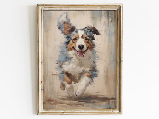 Australian Shepherd Wall Art, Aussie Digital Art, Farmhouse Dog Decor, Aussie Gift, Dog Portrait, Digital Dog Print for Owners