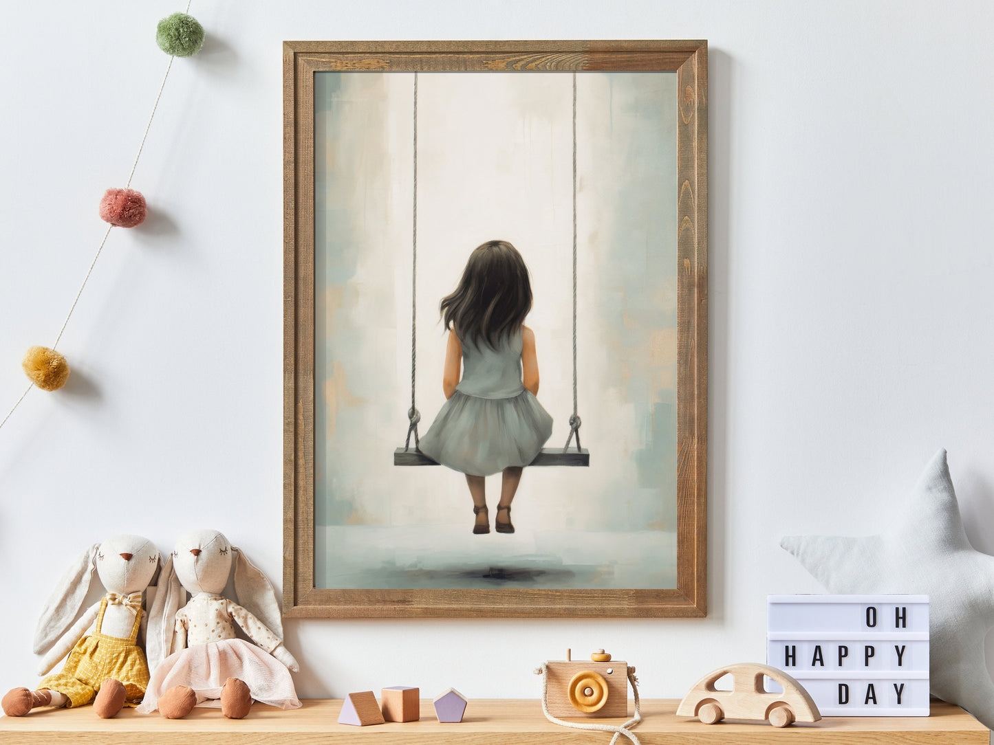 Vintage Nursery Art, Little Girl on Swing, Kids Room Art, Rustic Nursery Decor Girl Room, Digital Printable Girl's Bedroom Wall Art
