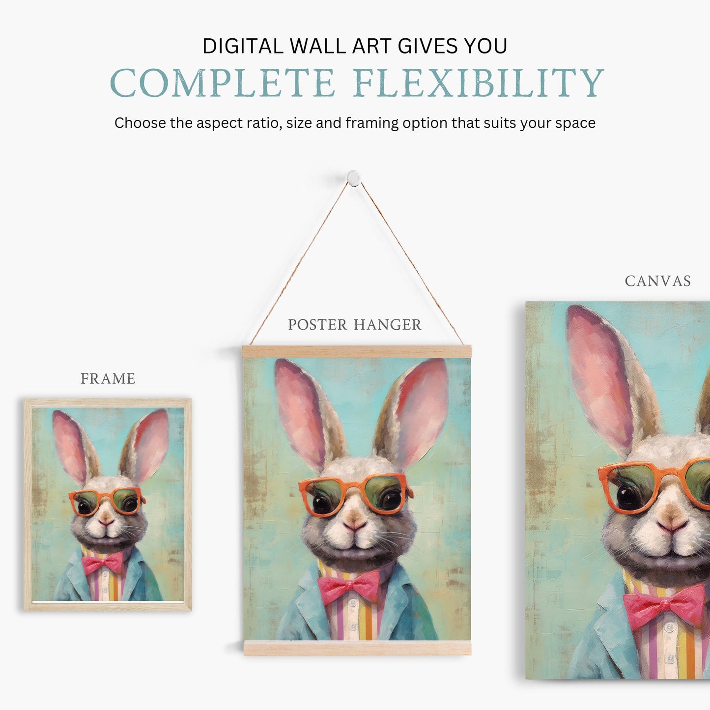 Bunny Wall Decor, Animals with Glasses, Vintage Animal Print, Rabbit Wall Art, Funny Nursery Wall Art, Woodland animals, Digital print