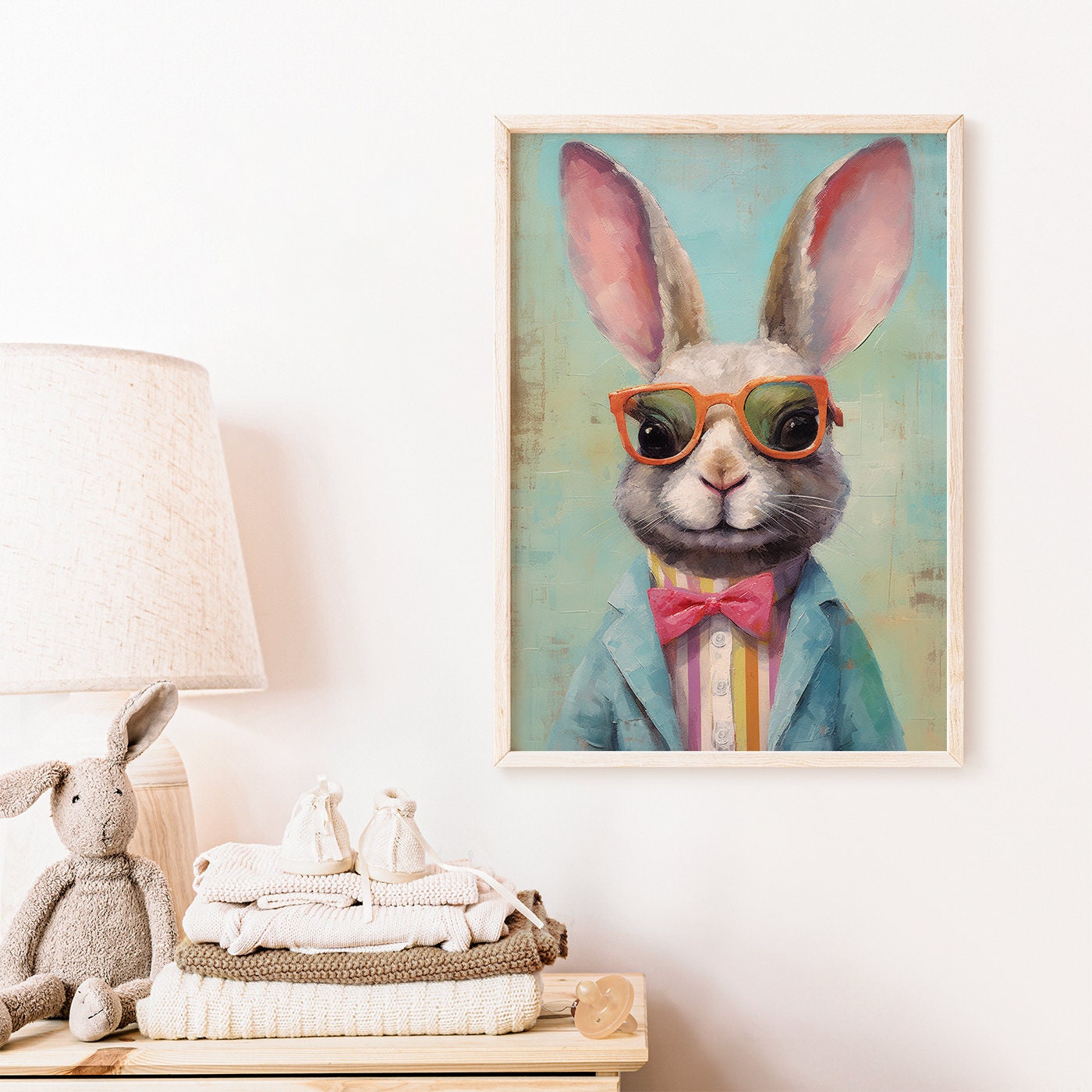 Bunny Wall Decor, Animals with Glasses, Vintage Animal Print, Rabbit Wall Art, Funny Nursery Wall Art, Woodland animals, Digital print