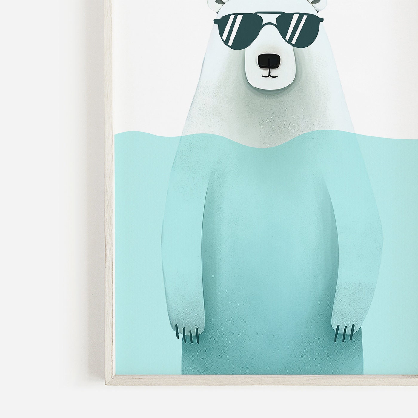 Bathing Animals, Bear in Glasses, Polar Bear Wall Art, Animal Nursery Print, Cool Boy's Room Decor, Woodland Animals, Bathroom Print