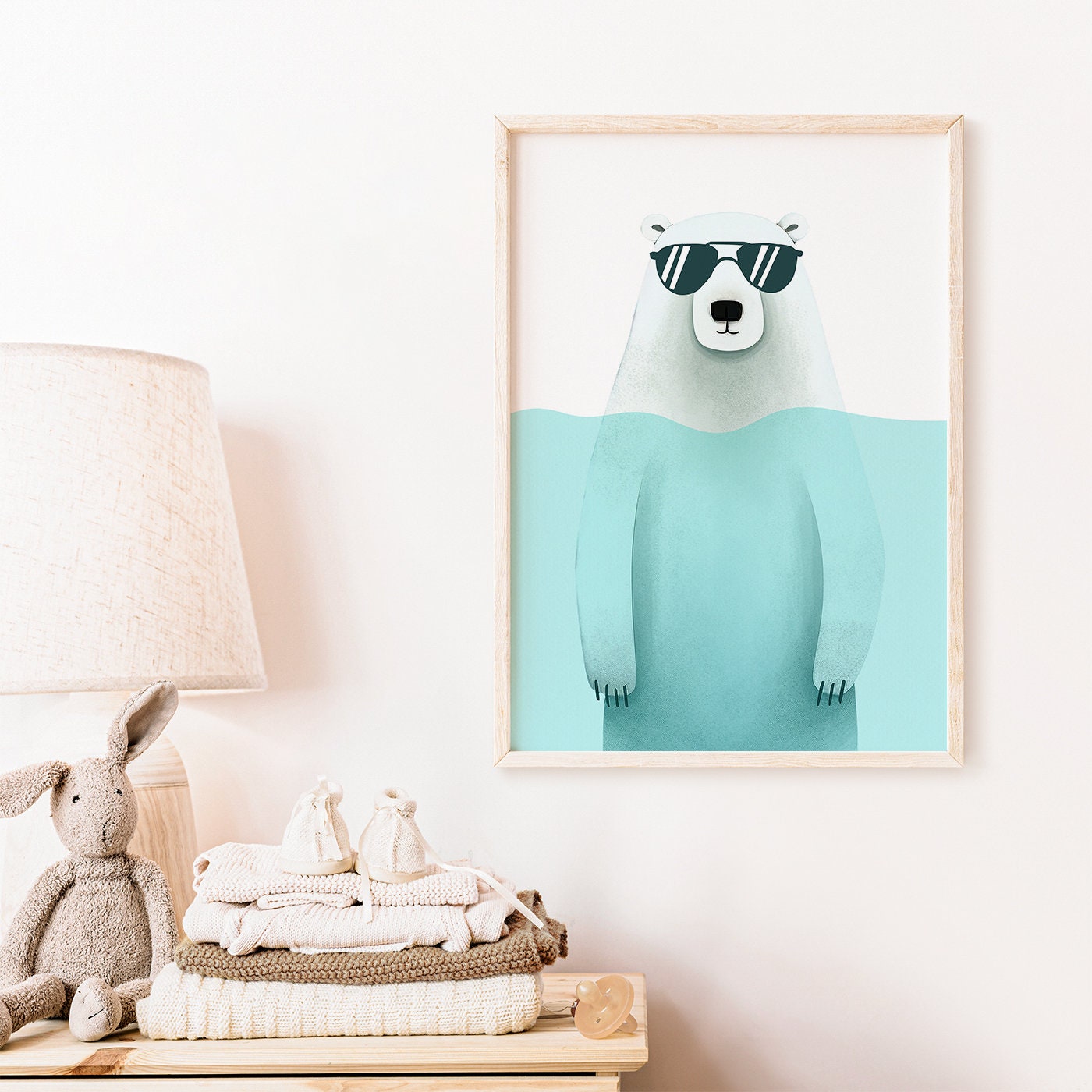 Bathing Animals, Bear in Glasses, Polar Bear Wall Art, Animal Nursery Print, Cool Boy's Room Decor, Woodland Animals, Bathroom Print