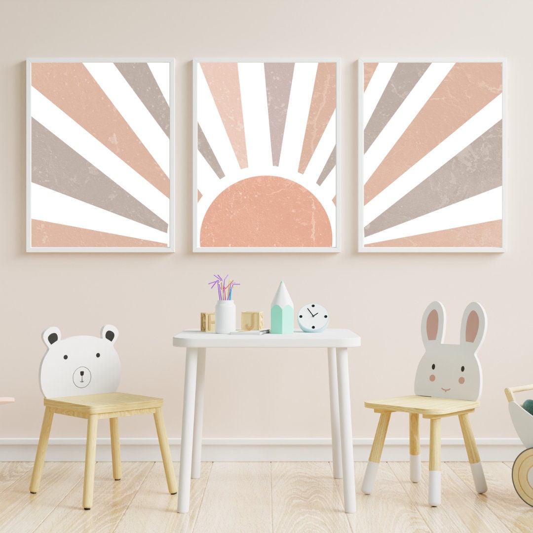 Bohemian Sun Trio: Vintage-Style Distressed Sun Wall Art, Set of 3  – Bring Boho Brilliance to Any Room - Perfect for Nursery or Living Room