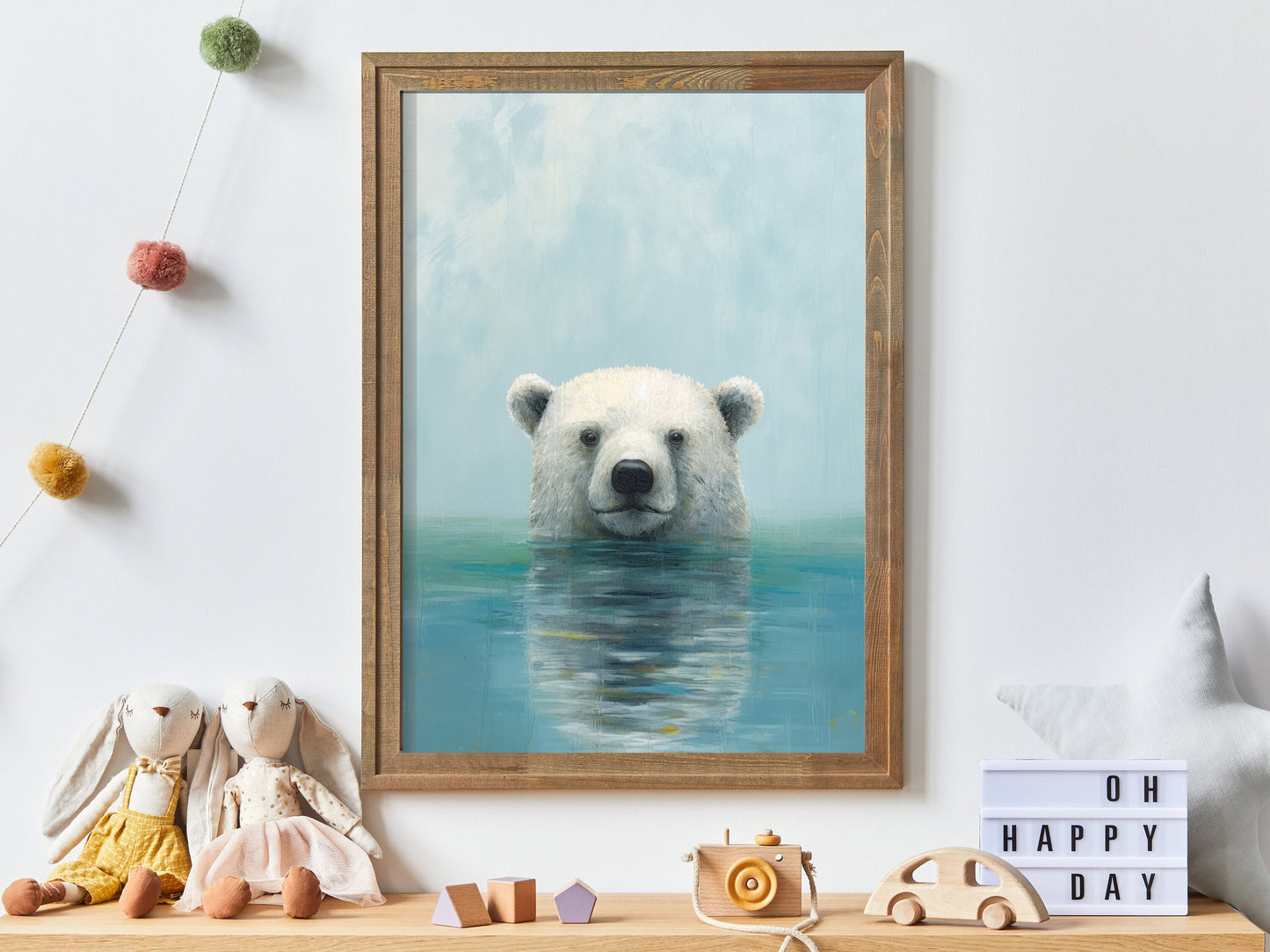 Bear Wall Decor, Polar Bear Art, Rustic Wall Art, Animals Bathing, Nursery Animals, Kids Room or Living Room Artwork, Digital Printable Art