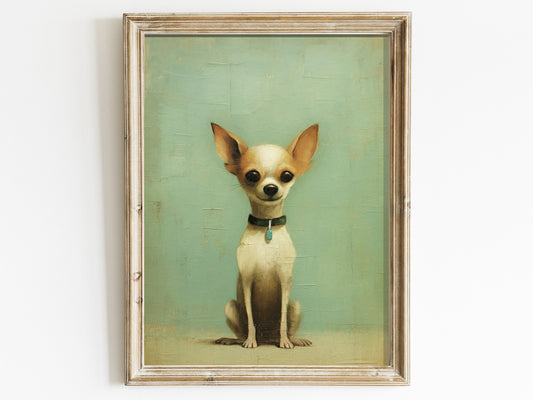 Chihuahua Art, Cute Dog Decor, DIGITAL Vintage Dog Print, Vintage Animal Prints, Green Wall Decor, Perfect for Chihuahua Lovers & Owners