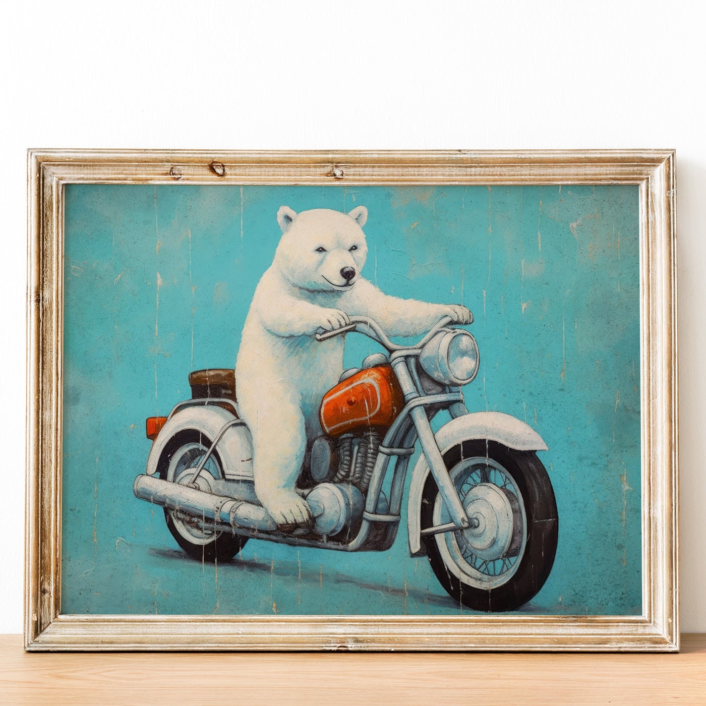 Cool Boys Room Decor, Animals Driving Vehicles, Polar Bear on Motorcycle, DIGITAL Bear Wall Art, Boys Bedroom Art, Digital Playroom Art