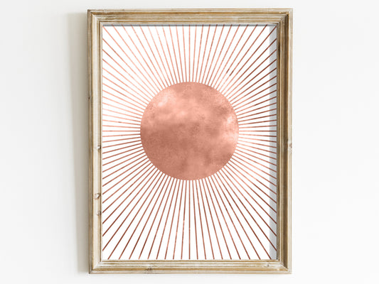 Boho Sun Wall Art - Distressed Vintage Bohemian Style Celestial Print, Minimalist, Muted Colors, Digital Printable Decor