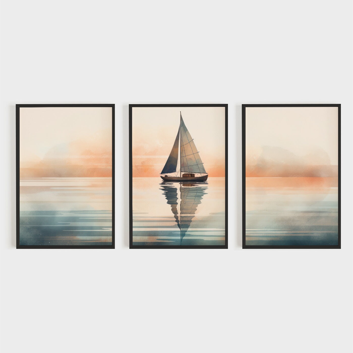 Sailboat Painting, Nautical Decor, Sailing Wall Decor, Sail Boat Art Print, Sea Wall Art, Lake Sunset, Set of 3, Digital Printable Art