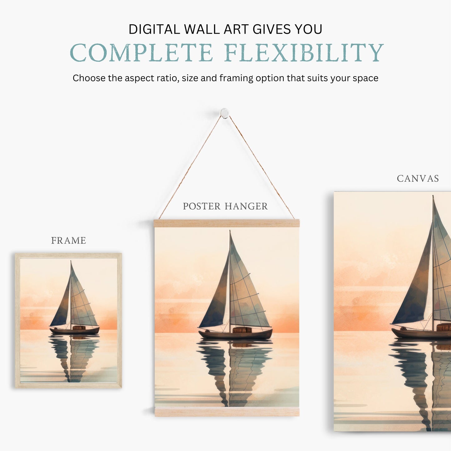 Sailboat Painting, Nautical Decor, Sailing Wall Decor, Sail Boat Art Print, Sea Wall Art, Lake Sunset, Set of 3, Digital Printable Art