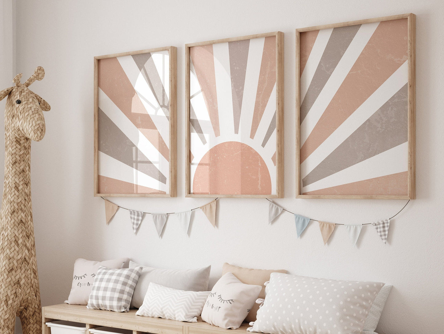 Bohemian Sun Trio: Vintage-Style Distressed Sun Wall Art, Set of 3  – Bring Boho Brilliance to Any Room - Perfect for Nursery or Living Room