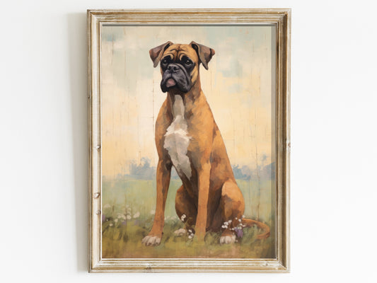 Boxer Dog Vintage Wall Art, Rustic Dog Decor, Gift for Boxer Lovers & Owners, Vintage Dog Portrait, Boxer Painting, PRINTABLE Dog Wall Decor