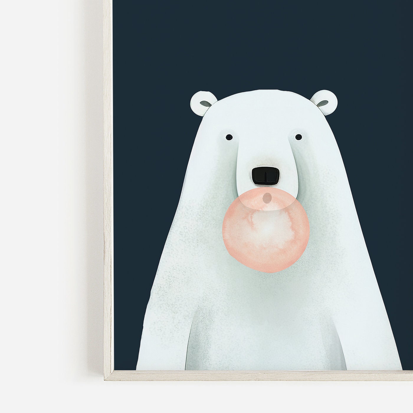 Bear Bubbles, Animals Bubblegum, Animals Blowing Bubbles, Polar Bear Nursery Decor, Bear with Bubble-gum, PRINTABLE Minimalist Kids Room Art
