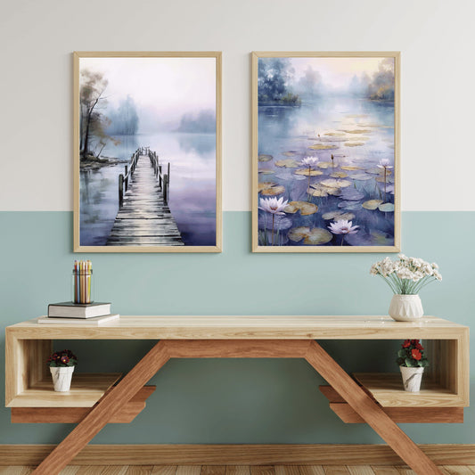 Tranquil Lake Watercolor Wall Art | Set of Two | Digital Printable Art