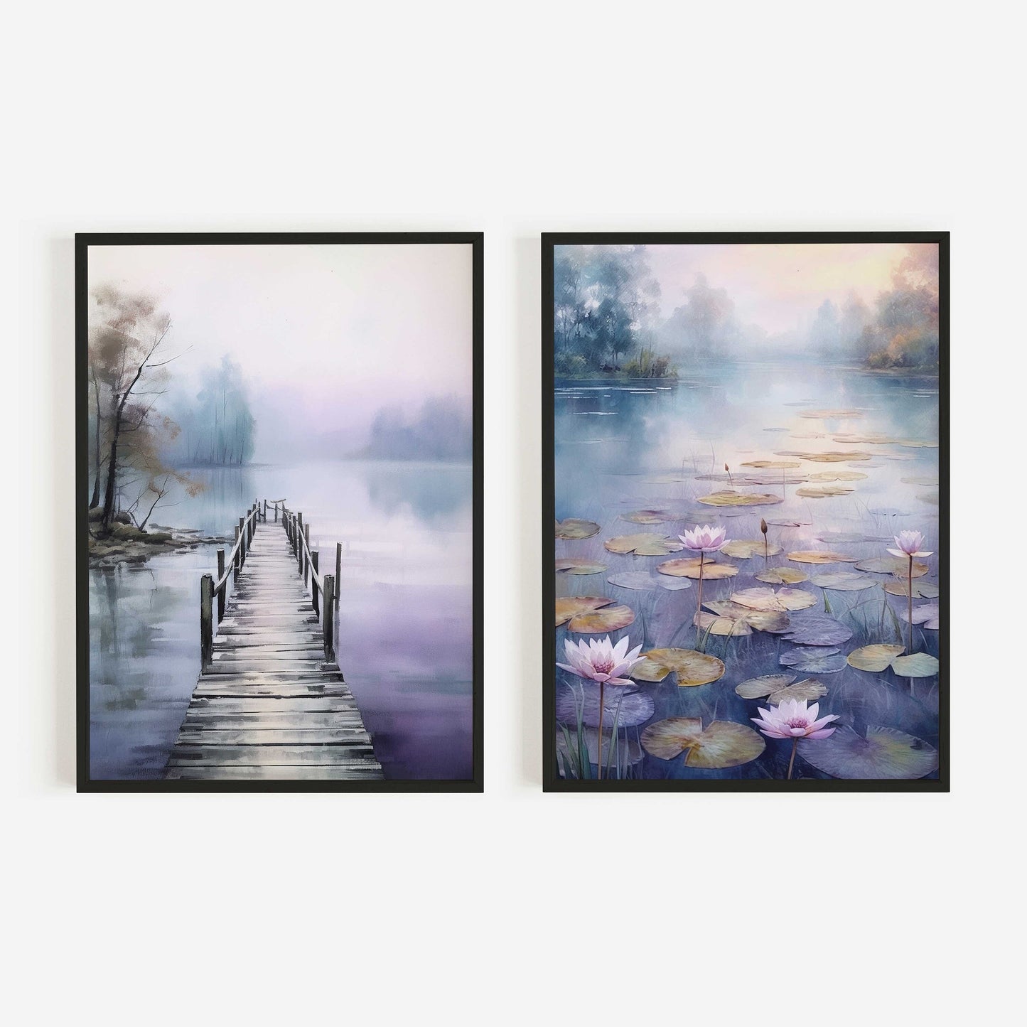 Tranquil Lake Watercolor Wall Art | Set of Two | Digital Printable Art