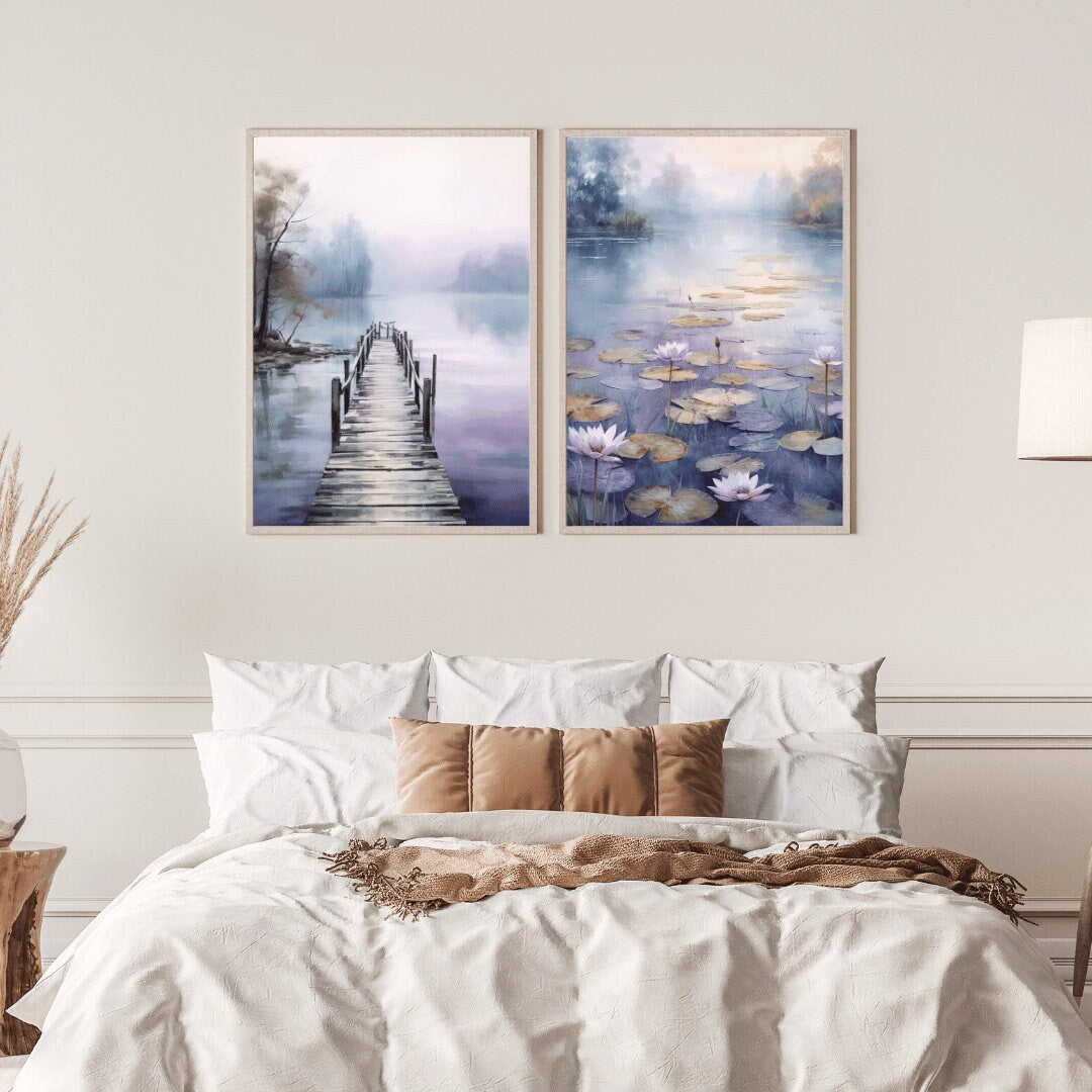 Tranquil Lake Watercolor Wall Art | Set of Two | Digital Printable Art