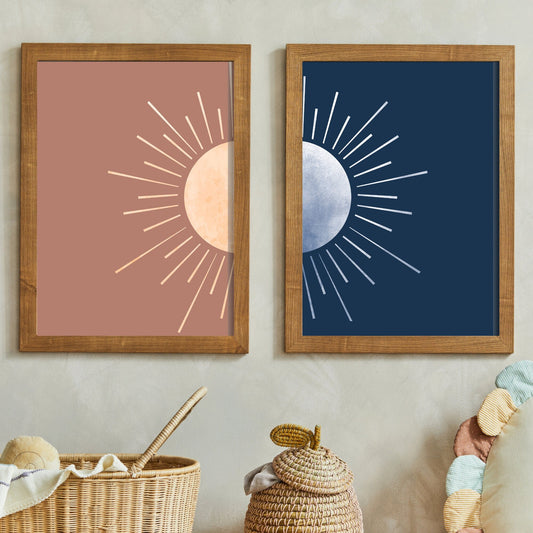 Boho Sun, Digital Printable Wall Decor, Set of Two, Dual Sun Wall Art, Muted Bohemian Colors