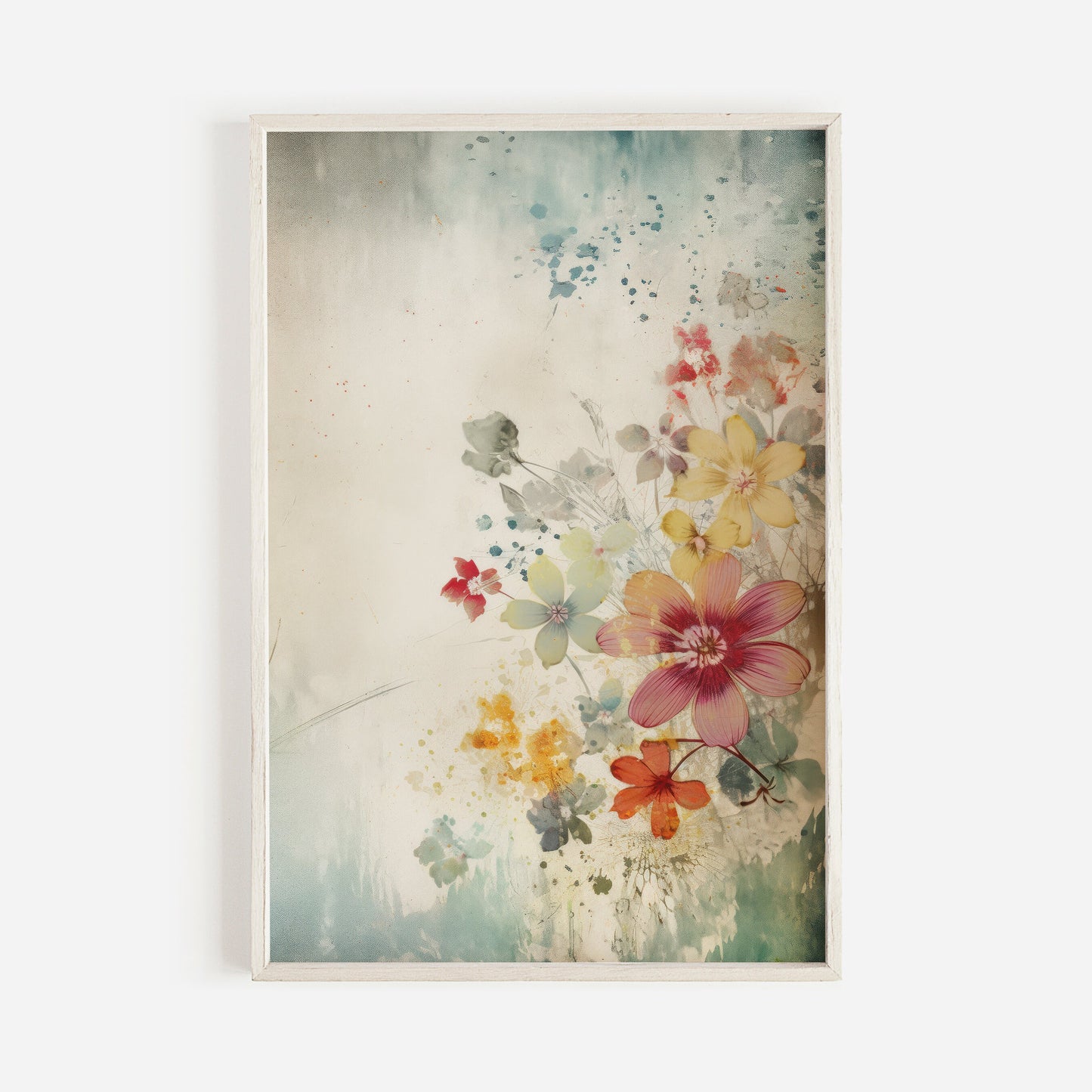 Abstract Vintage Floral Wall Art, Digital Printable Flower Wall Art, Beautiful Wildflower Print, Colorful Vintage Art, Beautiful Flowers
