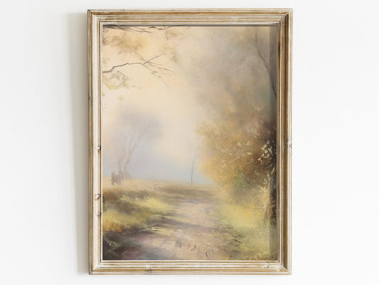 Vintage Landscape Art, Rustic Antique Painting, Digital Nature Art, Tranquil Living Room Decor, Vintage Decor, Landscape Painting