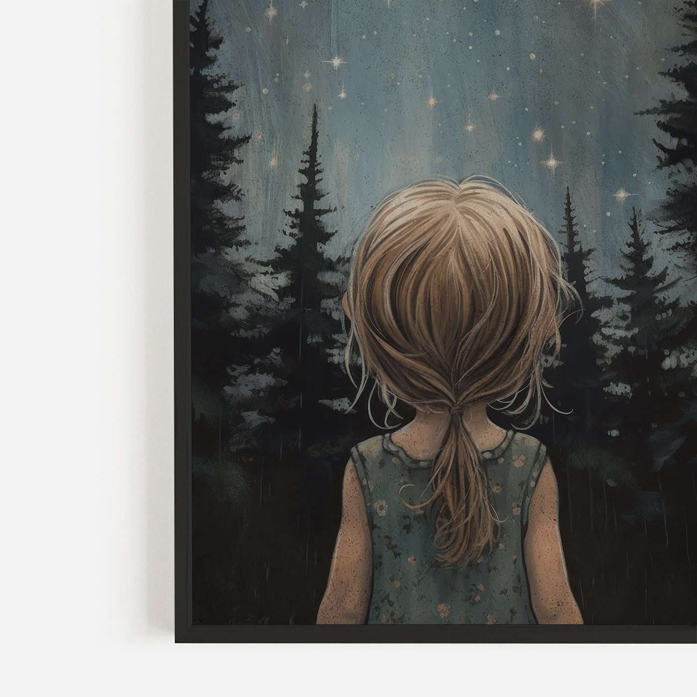 Stars & Moon Nursery Decor, Girls Room Wall Art, Moody Art for Kids, Forest Nursery Wall Decor, Stargazing Print, PRINTABLE Girl Wall Art