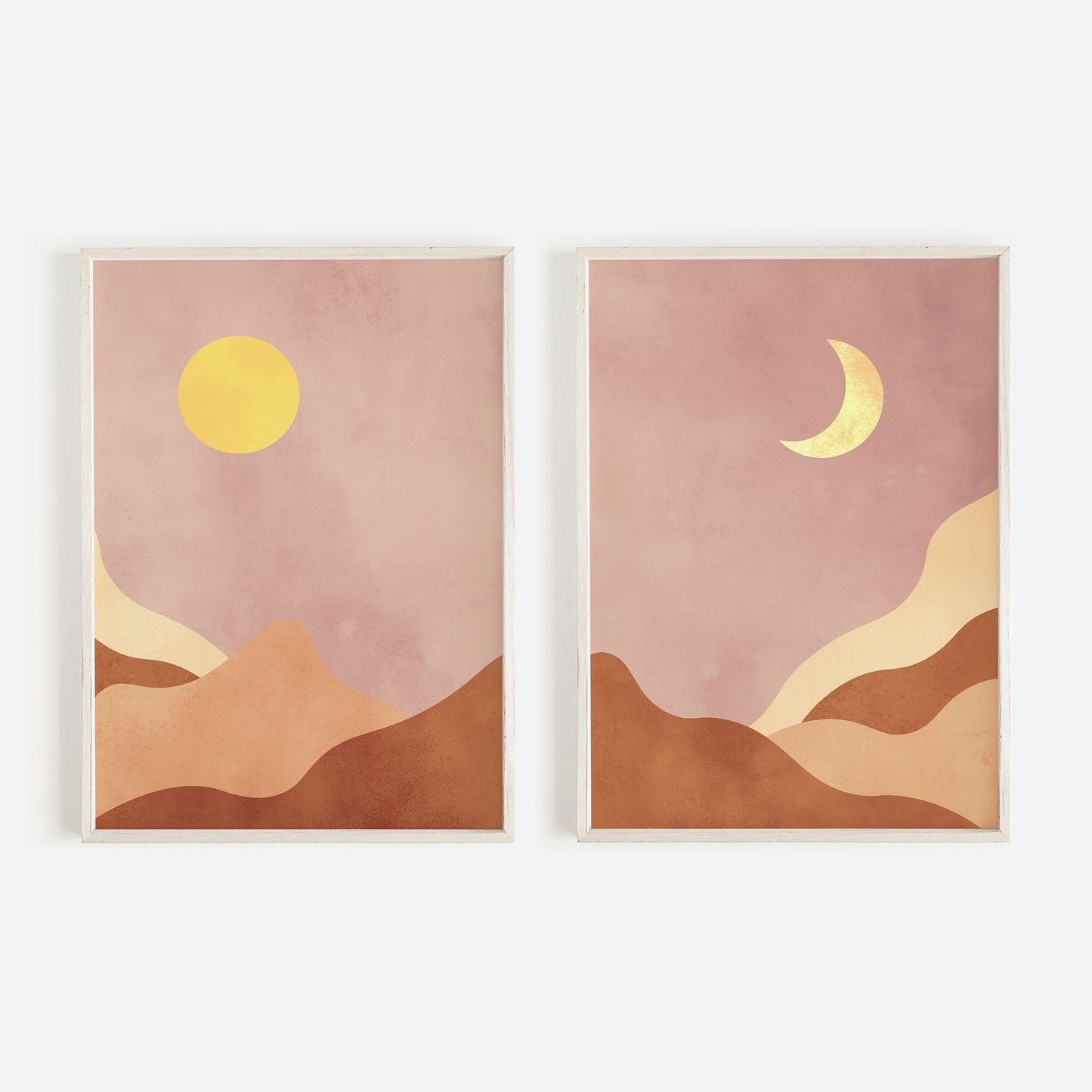 Boho Mountain Wall Art - Night and Day Dual Print, Bohemian Landscape Digital Printable Art, Set of Two