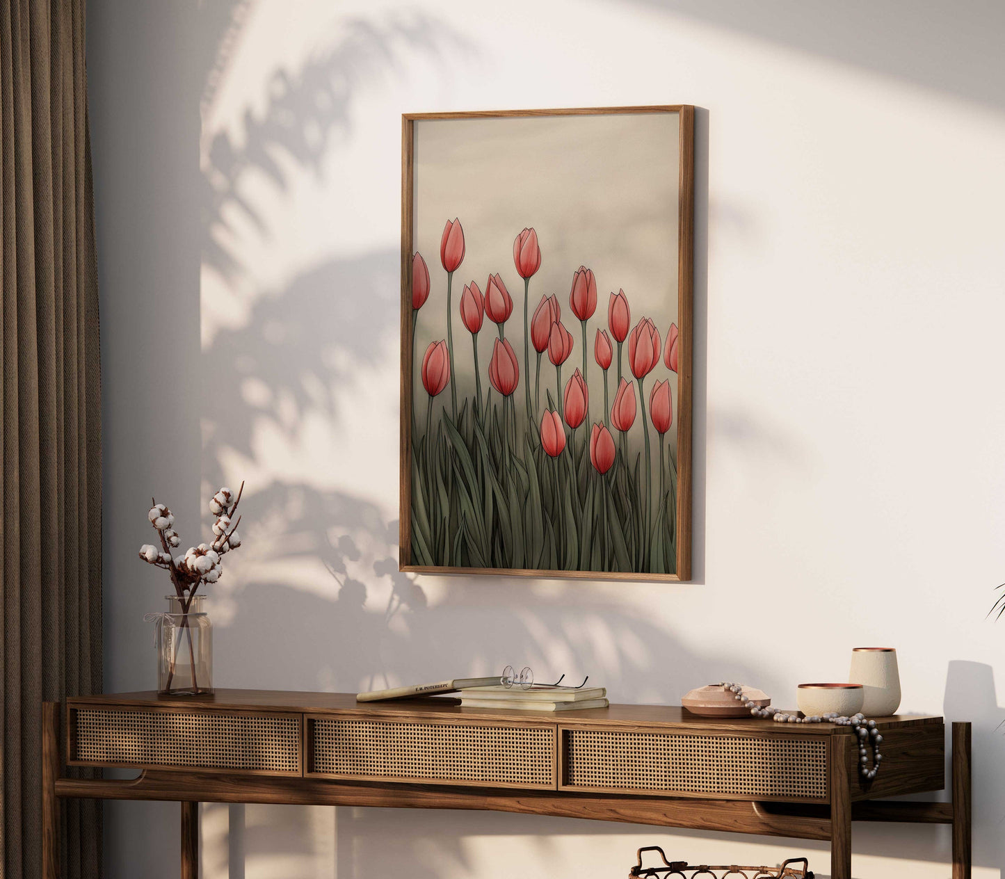 Vintage Floral Print, Tulip Printable Wall Art, Field of Red Tulip Flowers, Flower Meadow Artwork, Digital Printable Flower Decor
