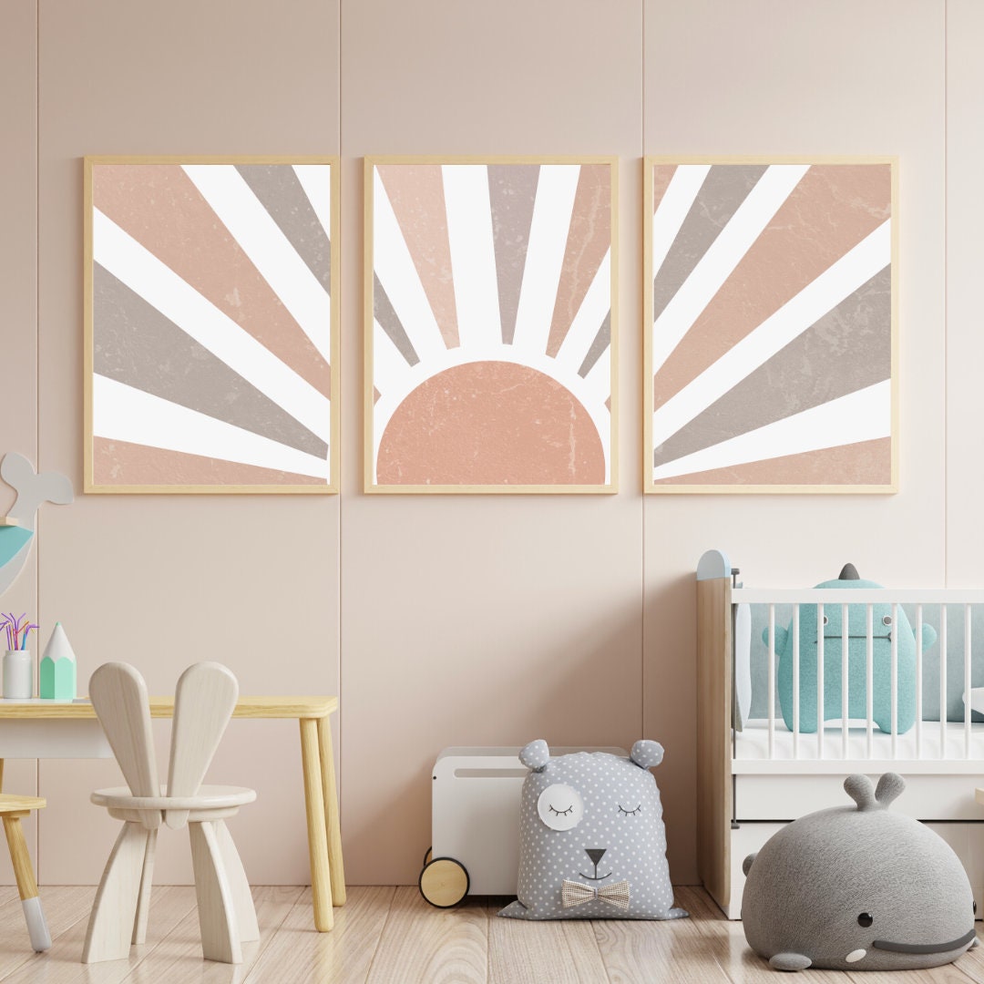 Bohemian Sun Trio: Vintage-Style Distressed Sun Wall Art, Set of 3  – Bring Boho Brilliance to Any Room - Perfect for Nursery or Living Room