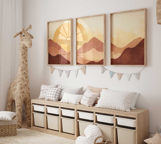 Boho Sunset Mountain Wall Art - Set of Three, Printable DIGITAL Landscape Decor