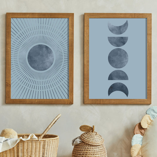 Sun and Moon Phase Wall Decor - Vintage Minimalist Boho Wall Art - Digital Printable Celestial Bohemian Art Print, Printable Home Decor