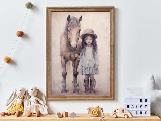 Cowgirl Nursery Decor, Cowgirl Wall Art, Girl and Horse Nursery Print, Baby Cow Girl Print, Girls Room Decor, PRINTABLE Girl Wall Art