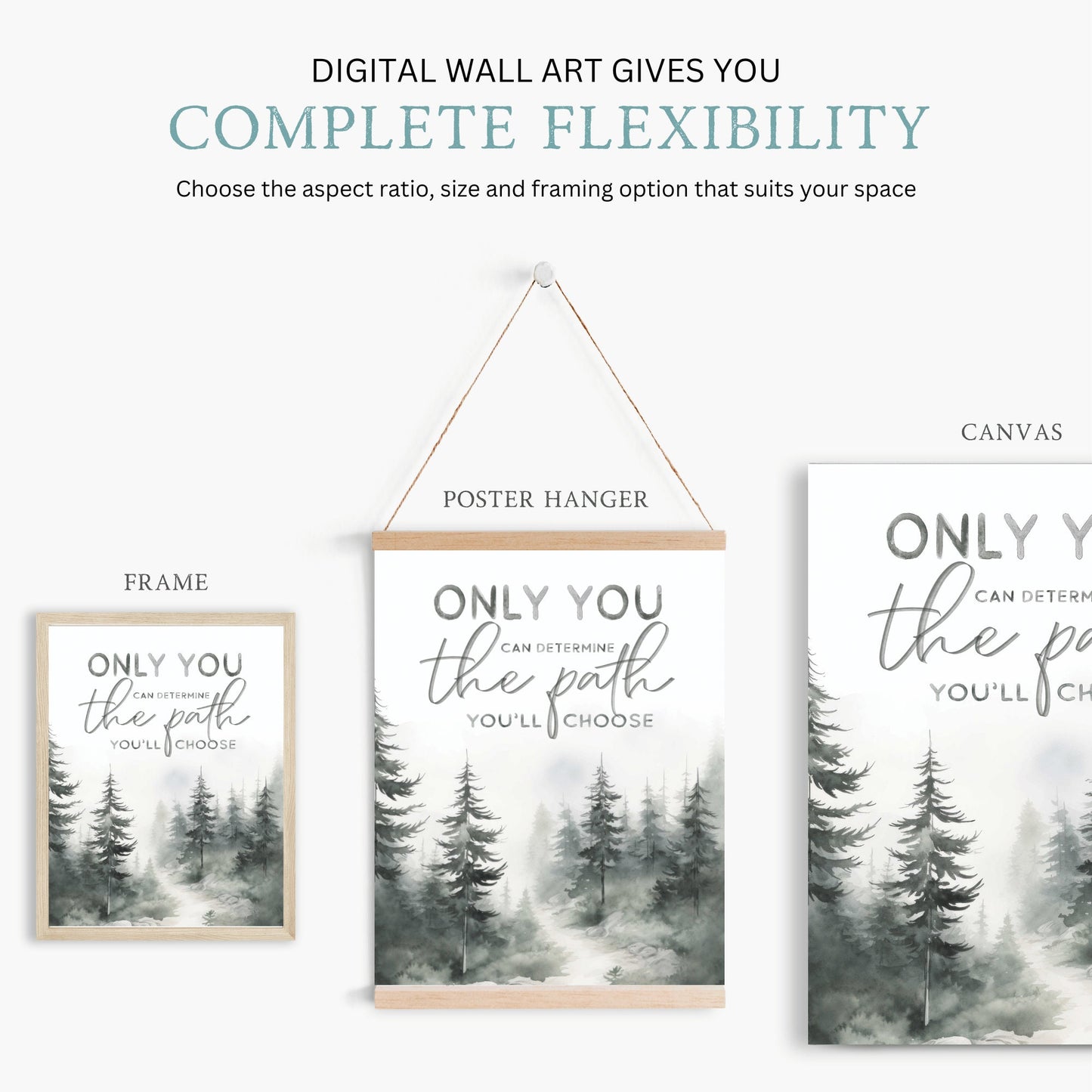 Inspirational Quote Wall Art, Nature Quote, Motivational Saying Print, Vintage Watercolor Forest Art, Digital Printable Quote Art