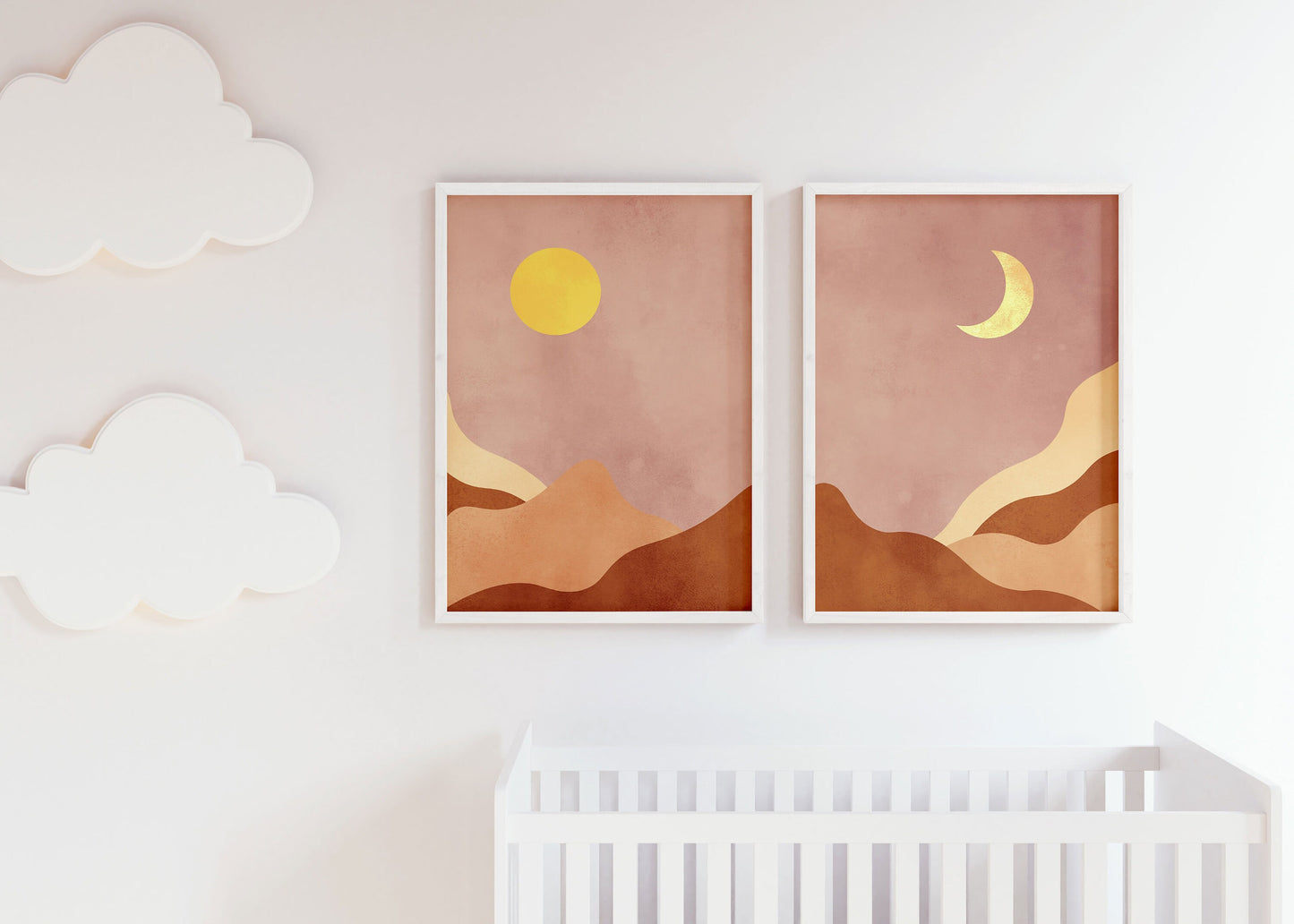 Boho Mountain Wall Art - Night and Day Dual Print, Bohemian Landscape Digital Printable Art, Set of Two