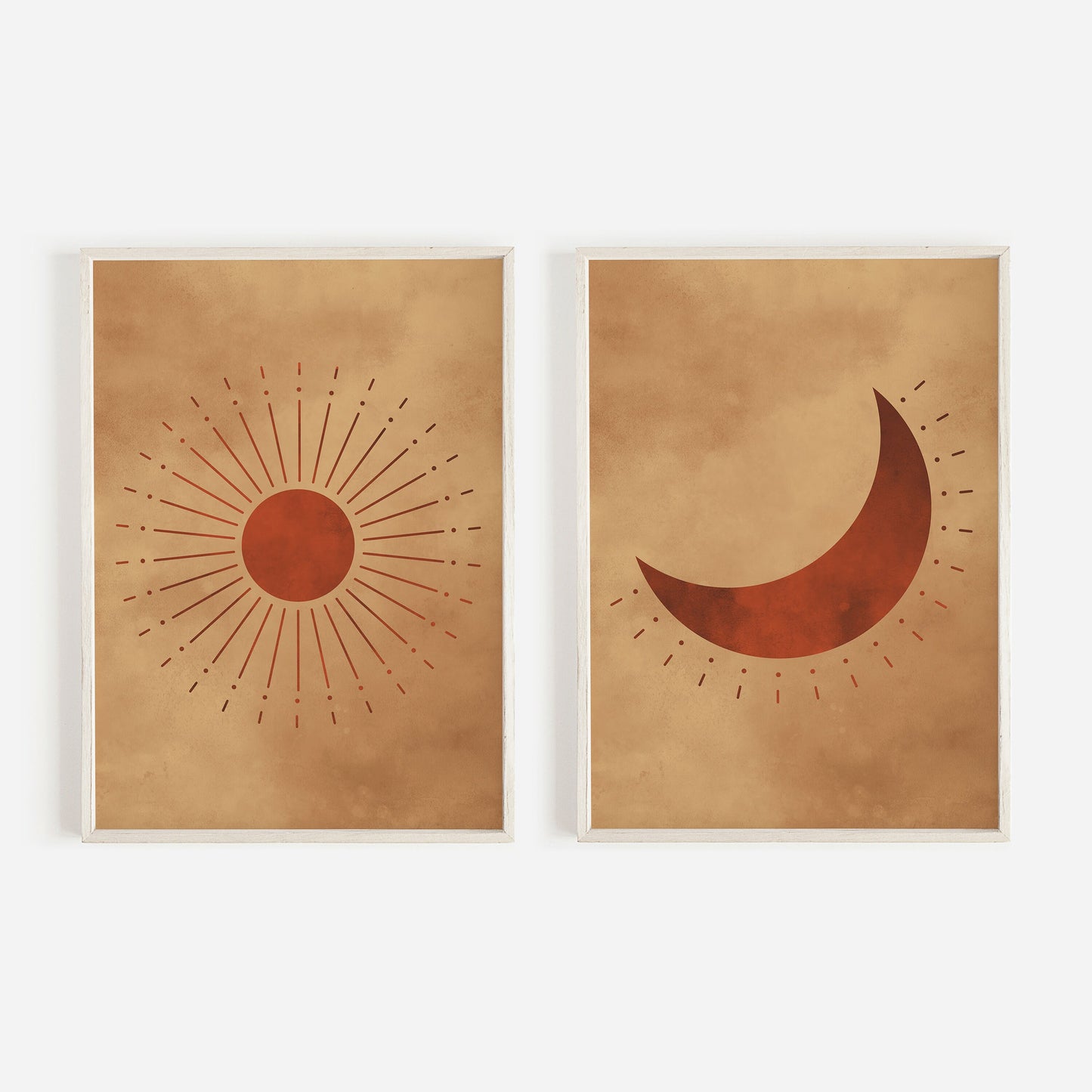 Boho Wall Art - Sun and Moon Decor, Night and Day Dual Print, Bohemian Landscape, Digital Printable Art, Set of Two