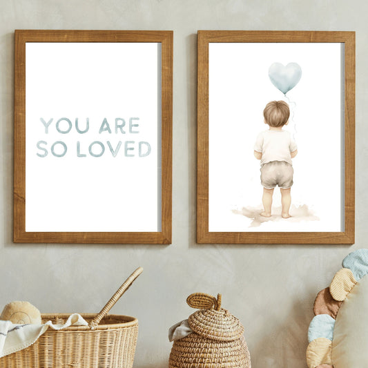 You Are So Loved, Love Quote Boys Nursery Room Wall Art, Boy Bedroom or Playroom Decor, Set of 2, DIGITAL Printable Art, Great Gift