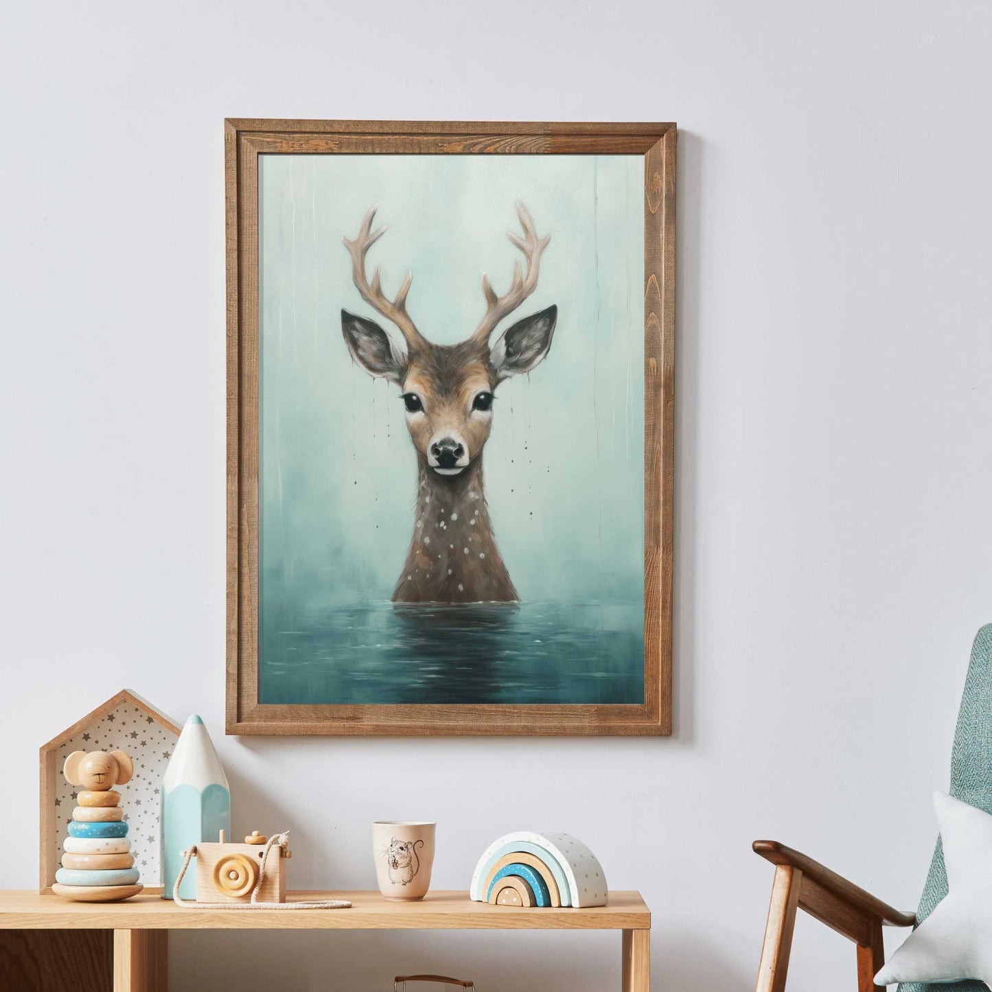 Deer Wall Art, Animals Bathing, Deer Nursery Decor, Woodland Forest Animal Print, Deer Poster Print, Digital Printable Animal Art