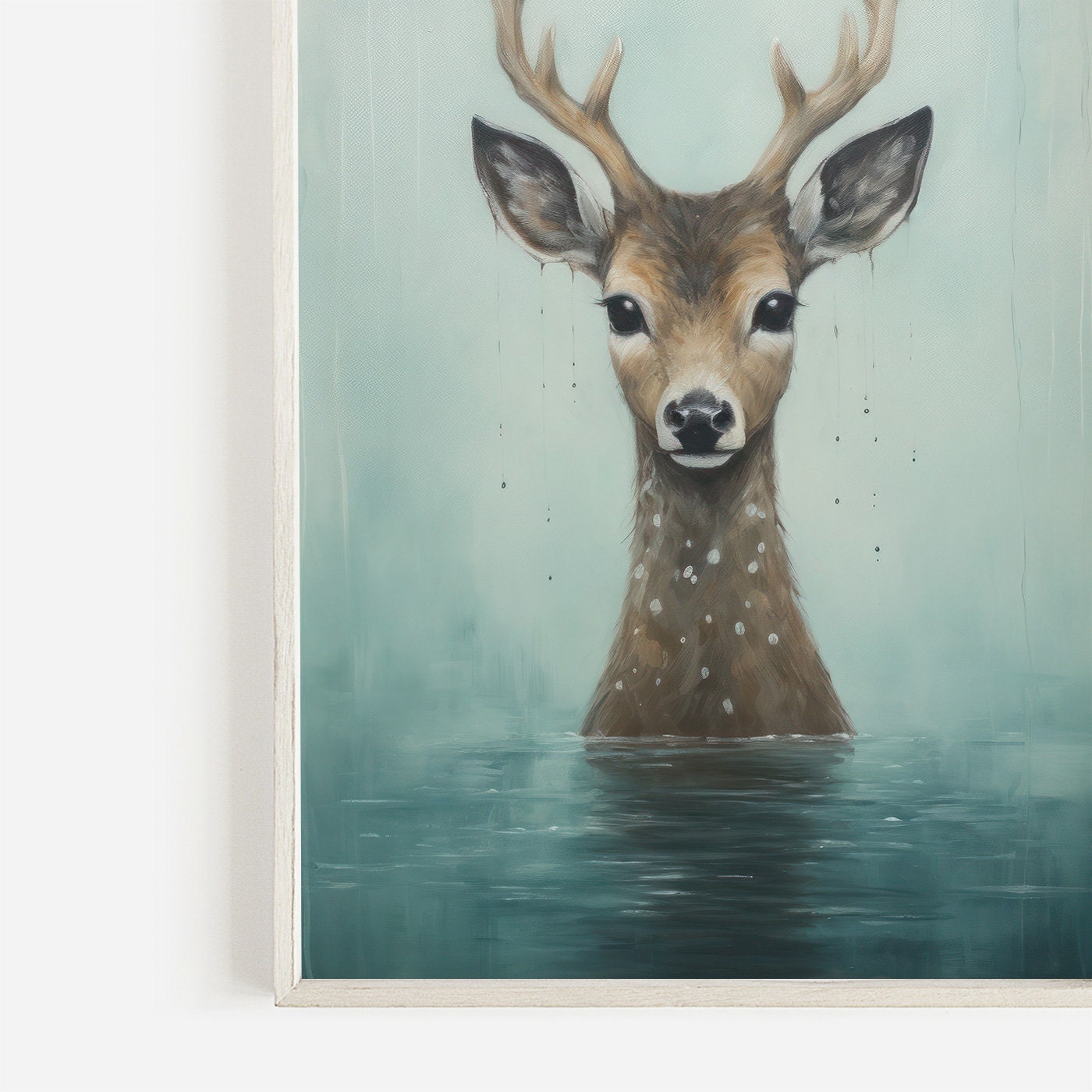 Deer Wall Art, Animals Bathing, Deer Nursery Decor, Woodland Forest Animal Print, Deer Poster Print, Digital Printable Animal Art