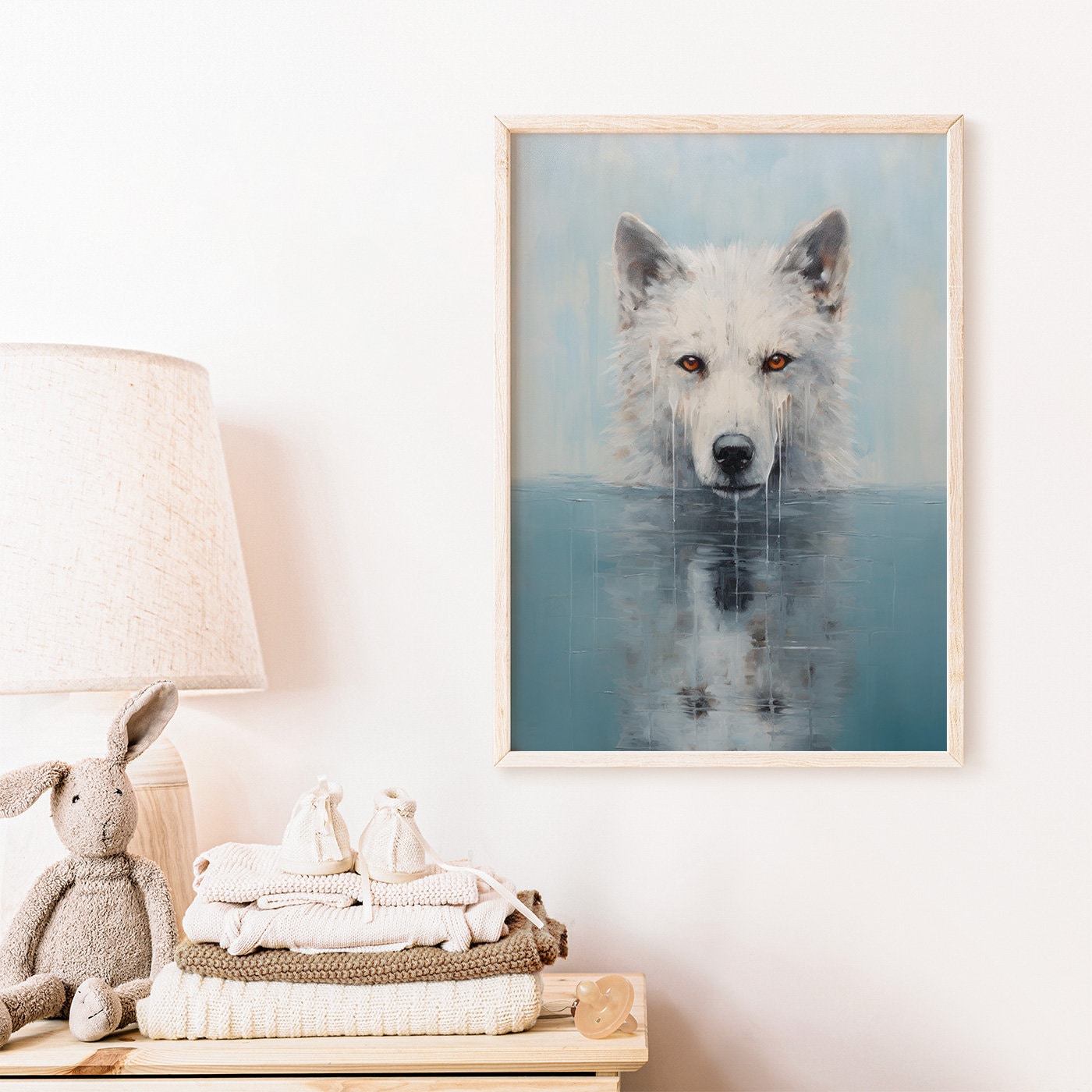 Wolf Wall Art, Animals Bathing, Wolf Kids Room Decor, Woodland Forest Animal Print, Wolf Nursery Poster Print, Digital Printable Animal Art