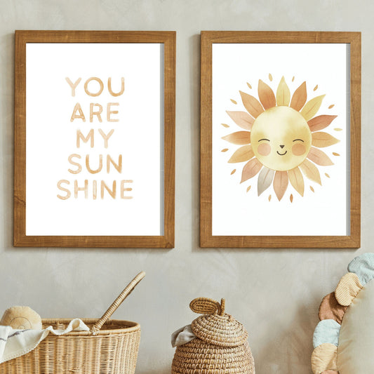 You Are My Sunshine - Nursery Quote Wall Art, Neutral Nursery Decor, Vintage Watercolor Art, Set of Two