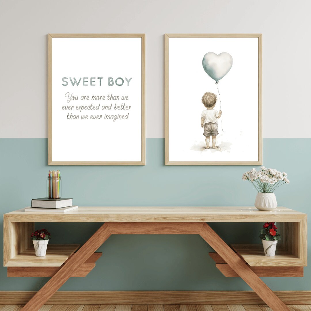 Nursery Quote Boy, Sweet Boy, You Are More Than We Ever Expected, Boys Nursery Decor, Set of 2, DIGITAL Printable Nursery Wall Art