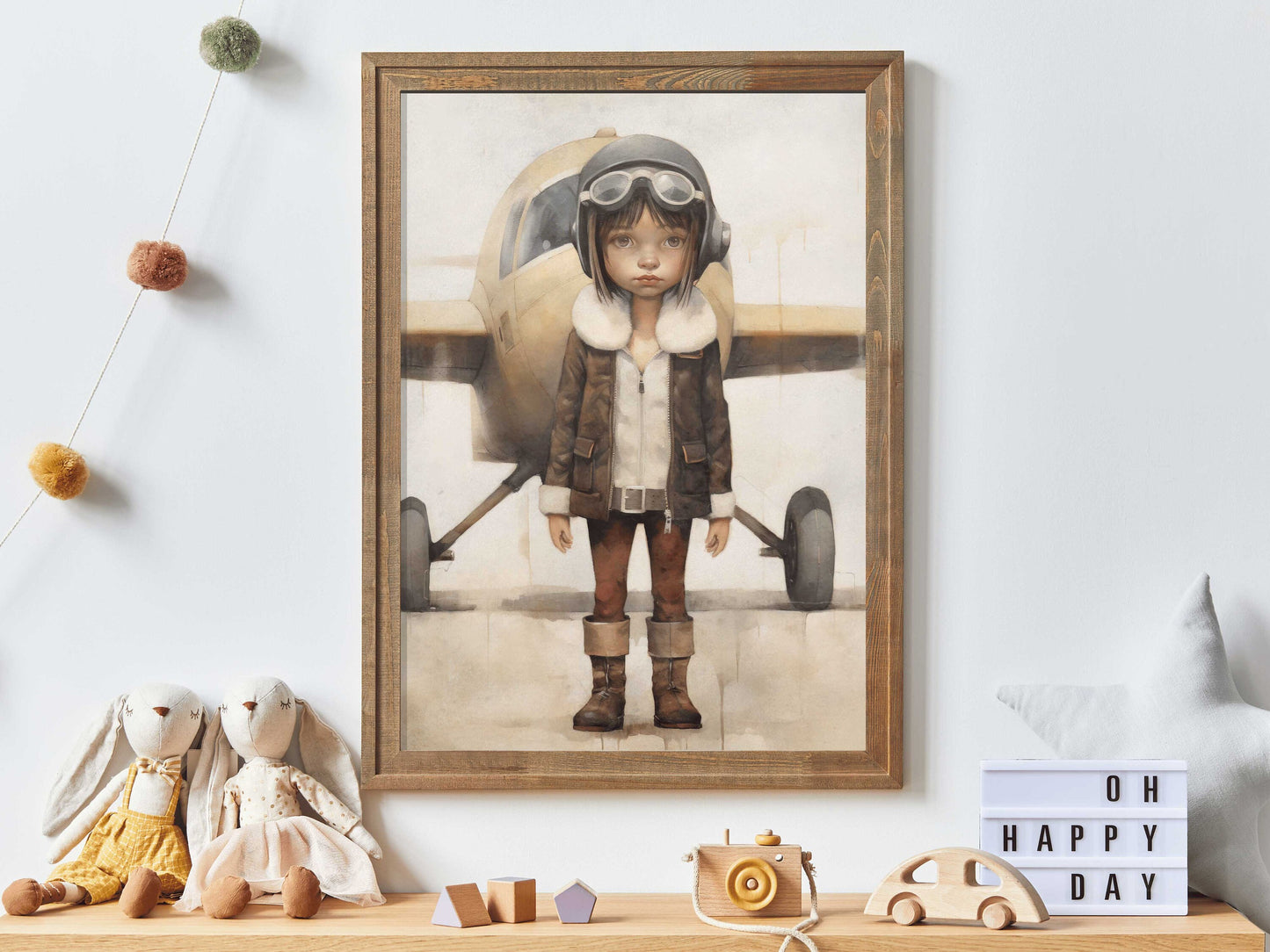 Girl Nursery Art, Printable Girl Empowerment Art, Little Girl Pilor Print, Vintage Airplane Decor, Digital Printable Girl's Bedroom Decor