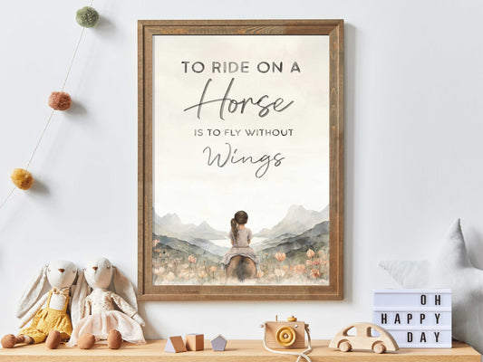 Vintage Horse Girls Room Decor, Horse Nursery Print, Inspiring Quote Wall Art, Horse Lovers Gift, Girl's Room Decor, Printable Digital Art