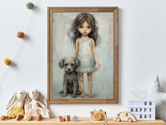 Dog Nursery Decor, Girl and Dog, Puppy Nursery Decor, Girls Room Decor, Dog Wall Art for Girls Bedroom, Dog Decor Kids, PRINTABLE Kids Art