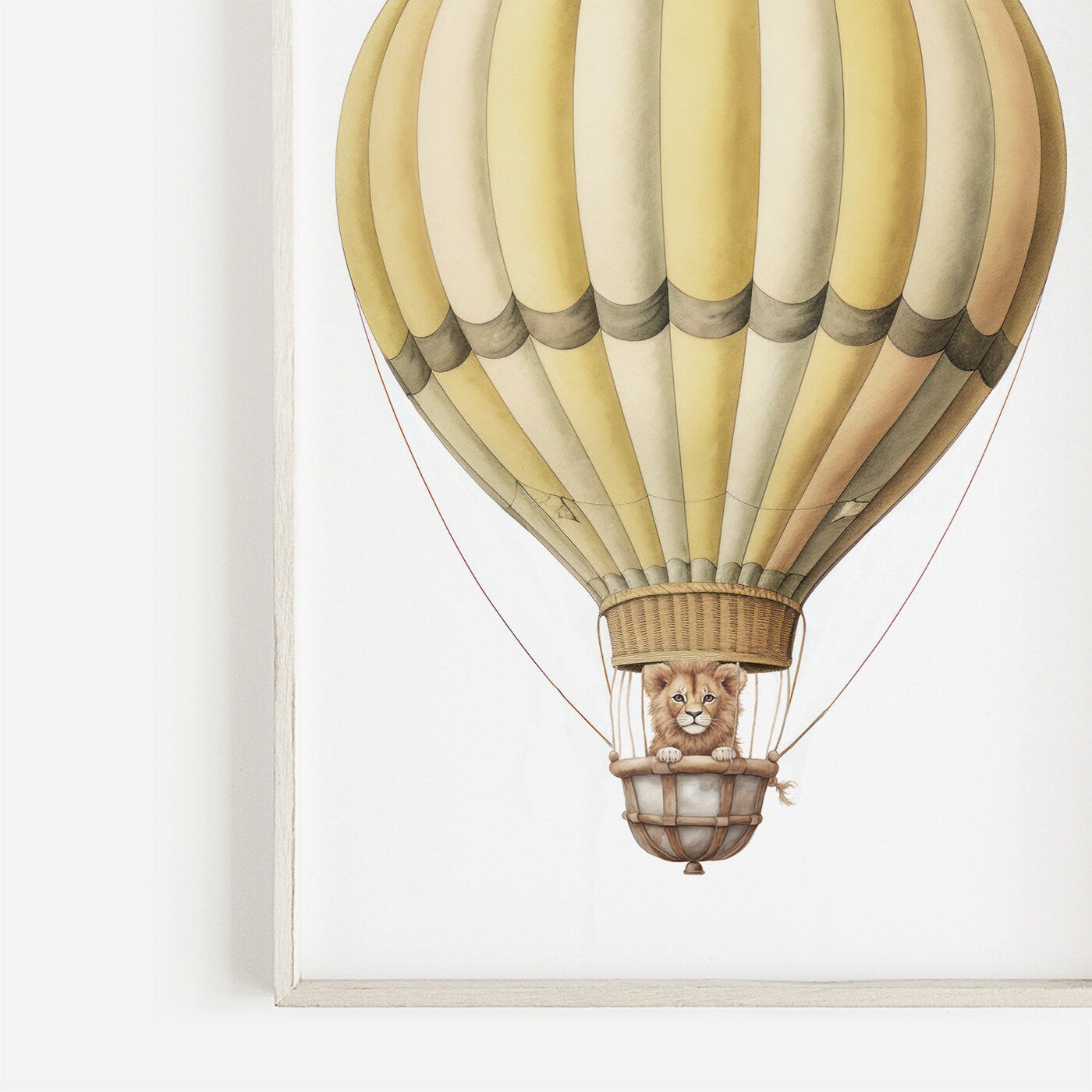 Safari Skies: Vintage Lion Hot Air Balloon Digital Art - High-Resolution, Printable - Ignite Adventure in Your Child's Room!