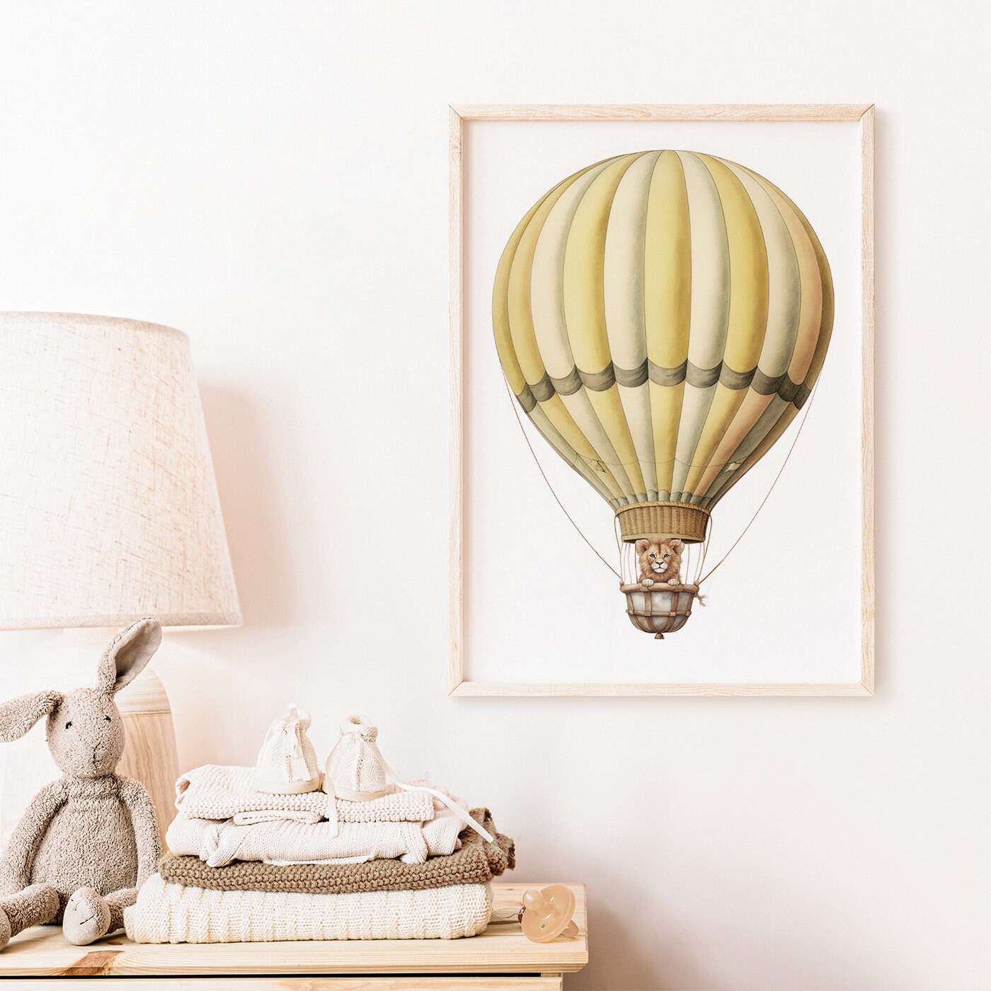 Safari Skies: Vintage Lion Hot Air Balloon Digital Art - High-Resolution, Printable - Ignite Adventure in Your Child's Room!