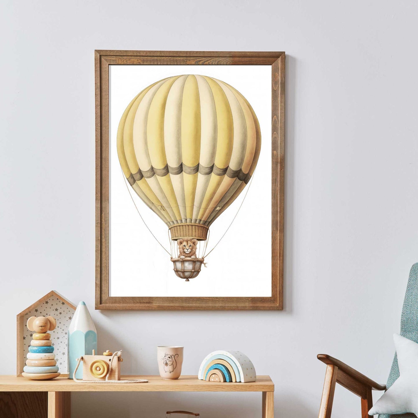 Safari Skies: Vintage Lion Hot Air Balloon Digital Art - High-Resolution, Printable - Ignite Adventure in Your Child's Room!