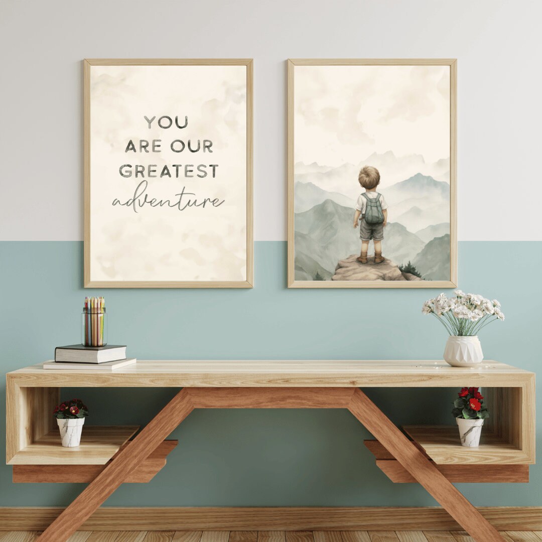 Boys Nursery Quote Print, You Are Our Greatest Adventure, Boy Adventure Nursery Decor, Adventure Theme, Printable Nursery Decor Set of 2