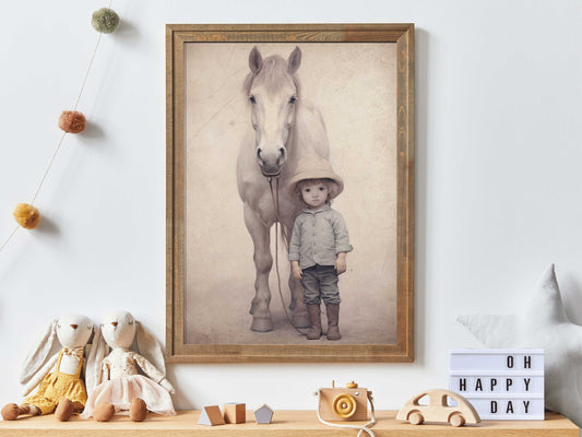 Cowboy Nursery Decor, Horse Nursery Print, Baby Cowboy Print, Boys Room Decor, Boy Bedroom Wall Art, Digital Vintage Equestrian Painting