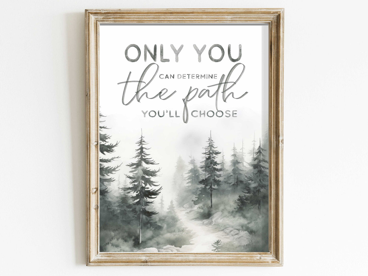 Inspirational Quote Wall Art, Nature Quote, Motivational Saying Print, Vintage Watercolor Forest Art, Digital Printable Quote Art