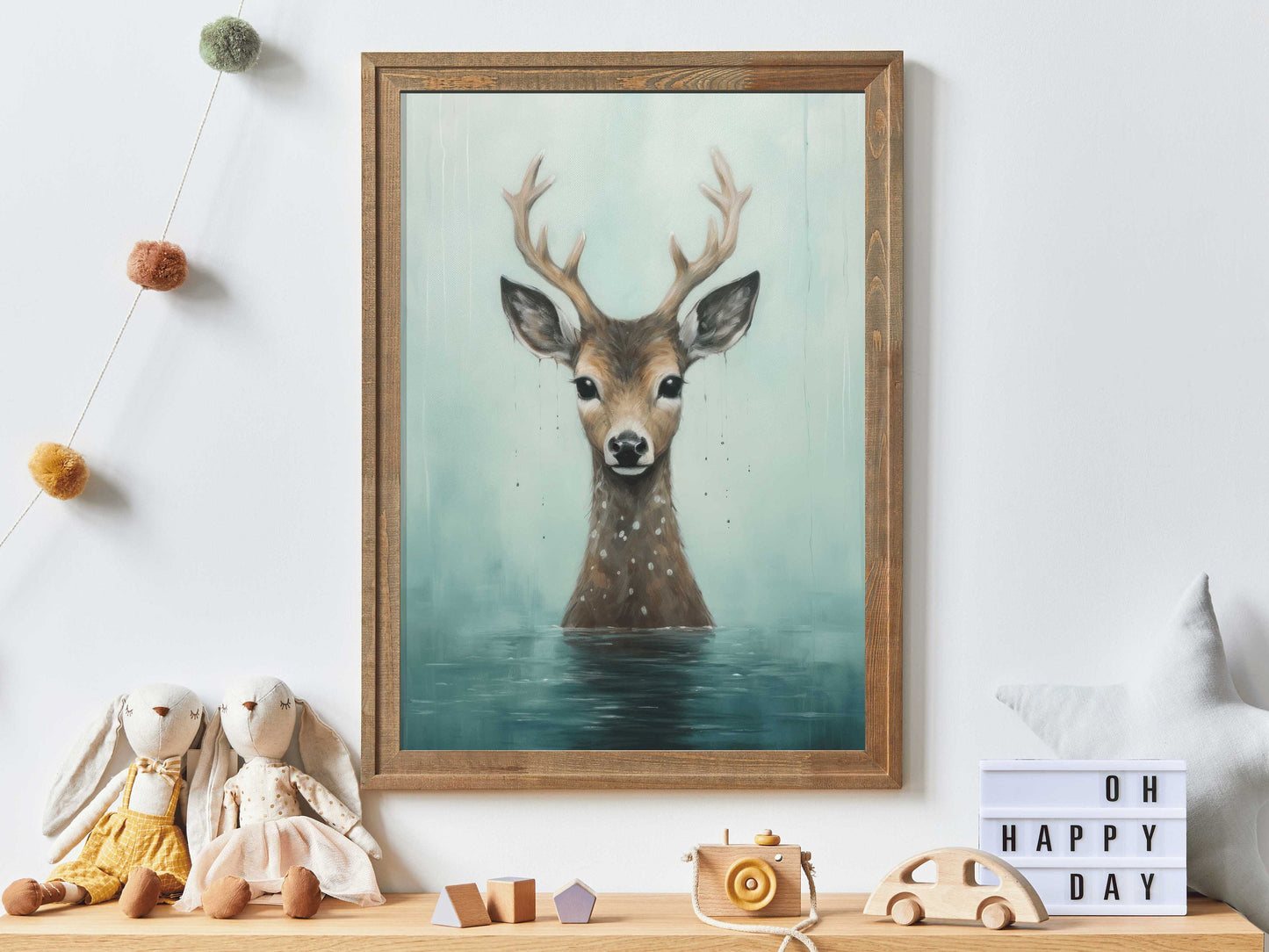 Deer Wall Art, Animals Bathing, Deer Nursery Decor, Woodland Forest Animal Print, Deer Poster Print, Digital Printable Animal Art