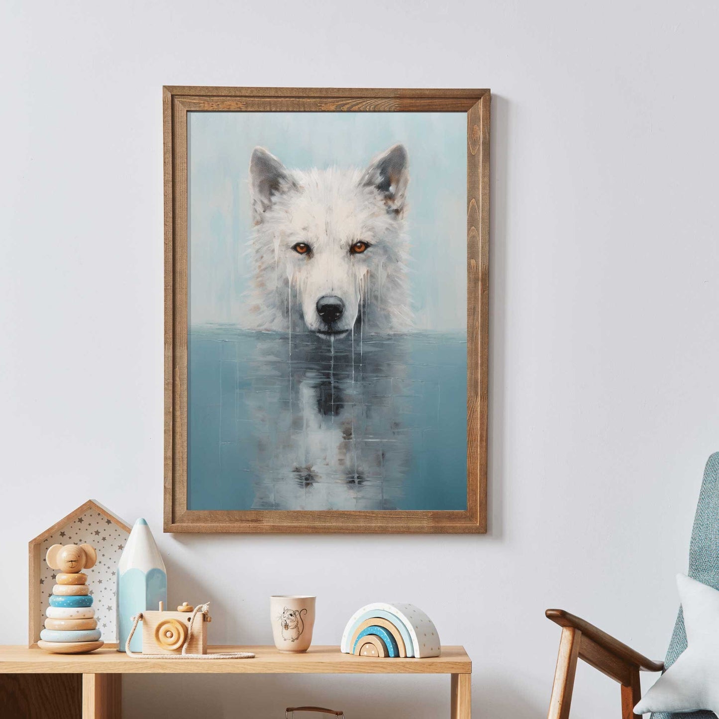 Wolf Wall Art, Animals Bathing, Wolf Kids Room Decor, Woodland Forest Animal Print, Wolf Nursery Poster Print, Digital Printable Animal Art