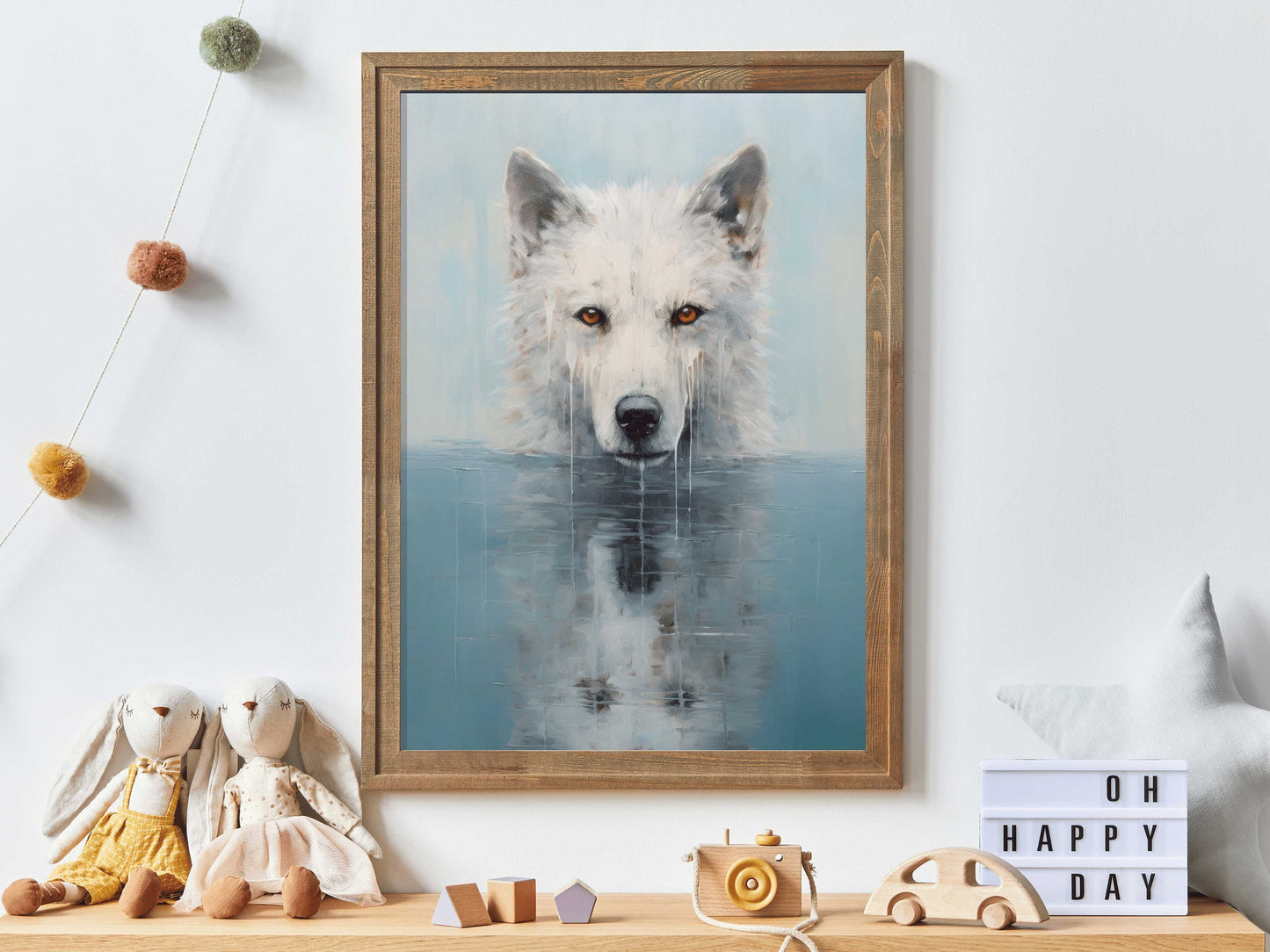 Wolf Wall Art, Animals Bathing, Wolf Kids Room Decor, Woodland Forest Animal Print, Wolf Nursery Poster Print, Digital Printable Animal Art